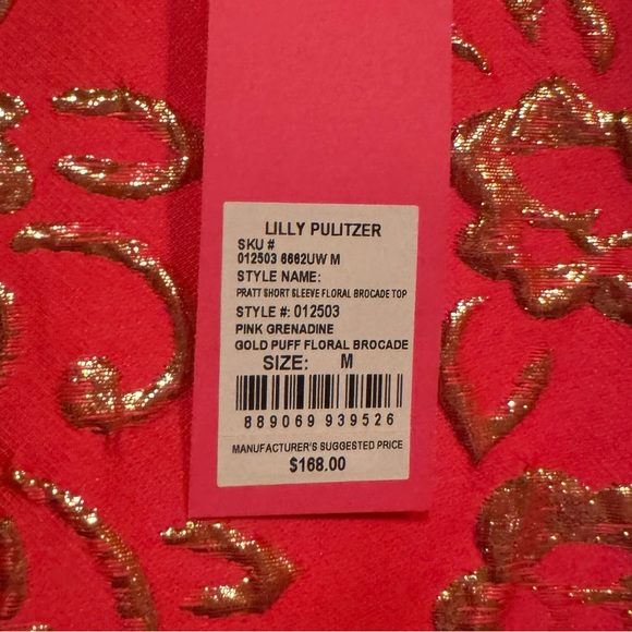 Lilly Pulitzer Pratt Short Sleeved Floral Brocade Top |Pink Grenadine | Med - Picture 6 of 6